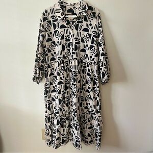 Maeve Bettina Tiered Shirt Dress in Black and White